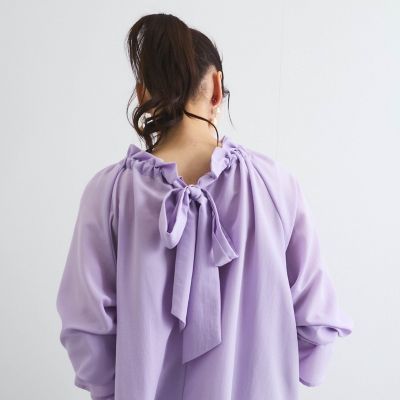 フィブリルサテンリボンタイブラウス≪手洗い可能≫
