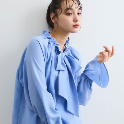フィブリルサテンリボンタイブラウス≪手洗い可能≫