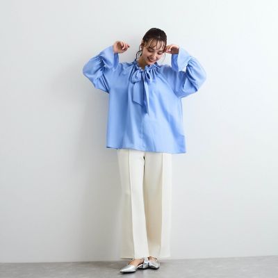 フィブリルサテンリボンタイブラウス≪手洗い可能≫
