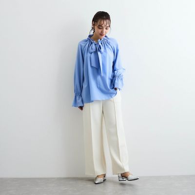 フィブリルサテンリボンタイブラウス≪手洗い可能≫
