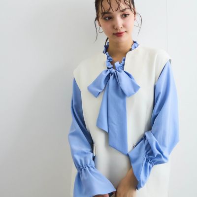 フィブリルサテンリボンタイブラウス≪手洗い可能≫