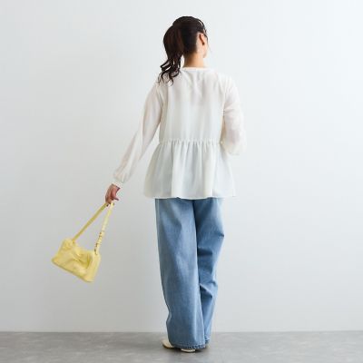 フィブリルサテンフリルラインブラウス≪手洗い可能≫