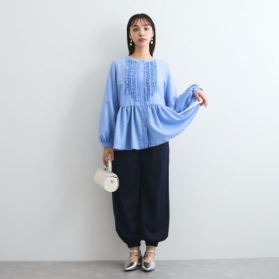 フィブリルサテンフリルラインブラウス≪手洗い可能≫