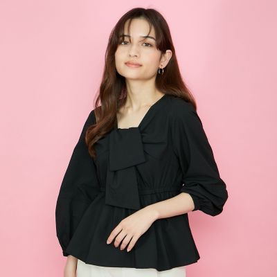 サッカーリボンディティールブラウス≪セットアップ対応／手洗い可能≫