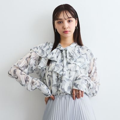 ラメストライプラッフルタイブラウス≪手洗い可能≫