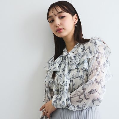 ラメストライプラッフルタイブラウス≪手洗い可能≫
