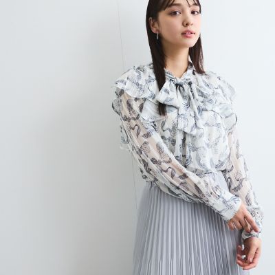 ラメストライプラッフルタイブラウス≪手洗い可能≫