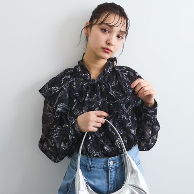 ラメストライプラッフルタイブラウス≪手洗い可能≫