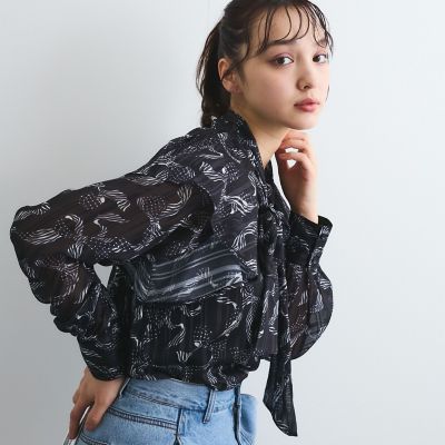 ラメストライプラッフルタイブラウス≪手洗い可能≫