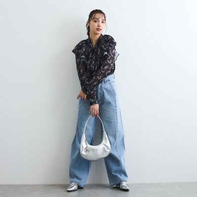 ラメストライプラッフルタイブラウス≪手洗い可能≫