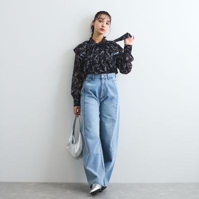 ラメストライプラッフルタイブラウス≪手洗い可能≫