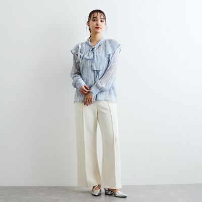 ラメストライプラッフルタイブラウス≪手洗い可能≫