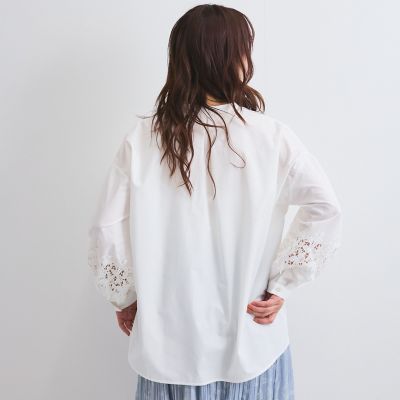 ブラウス シャツ レース切替スキッパーシャツ「洗濯機で洗える」 レディース QUEENS COURT ブラウス シャツ レース切替スキッパーシャツ