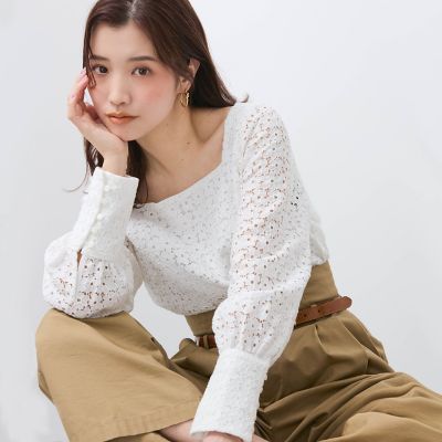 【ＳＨＩＯＲＩ　ＩＲＩＥ　コラボ】スクエアネックレースブラウス≪手洗い可能≫