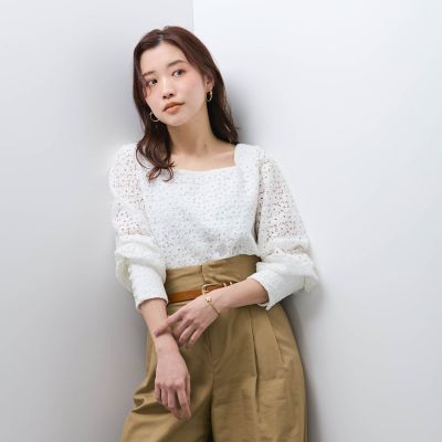 【ＳＨＩＯＲＩ　ＩＲＩＥ　コラボ】スクエアネックレースブラウス≪手洗い可能≫