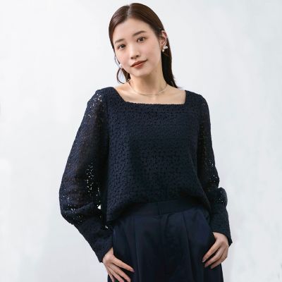 【ＳＨＩＯＲＩ　ＩＲＩＥ　コラボ】スクエアネックレースブラウス≪手洗い可能≫