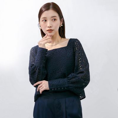 【ＳＨＩＯＲＩ　ＩＲＩＥ　コラボ】スクエアネックレースブラウス≪手洗い可能≫