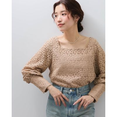 QUEENS COURT（Women）/クイーンズコート 【ＳＨＩＯＲＩ　ＩＲＩＥ　コラボ】スクエアネックレースブラウス≪手洗い可能≫