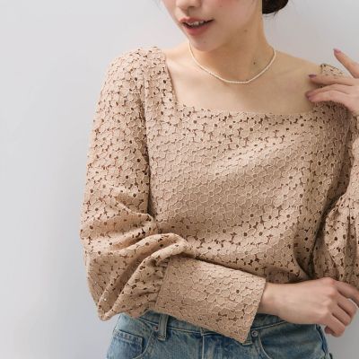 【ＳＨＩＯＲＩ　ＩＲＩＥ　コラボ】スクエアネックレースブラウス≪手洗い可能≫