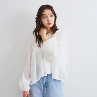 【日本製】シャーリングブラウス≪セットアップ対応／手洗い可能≫