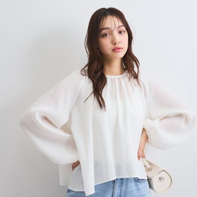 【日本製】シャーリングブラウス≪セットアップ対応／手洗い可能≫