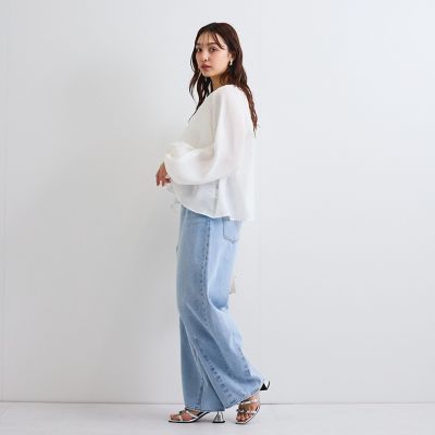 【日本製】シャーリングブラウス≪セットアップ対応／手洗い可能≫