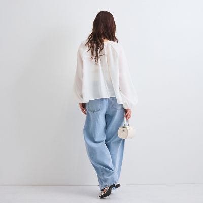 【日本製】シャーリングブラウス≪セットアップ対応／手洗い可能≫