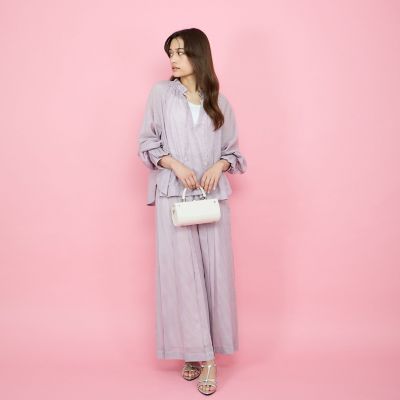シアーコードストライプギャザーブラウス≪セットアップ対応／手洗い可能≫