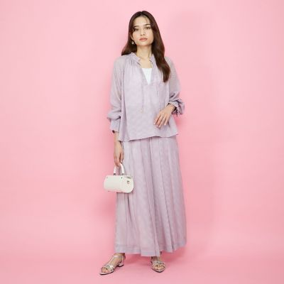 シアーコードストライプギャザーブラウス≪セットアップ対応／手洗い可能≫