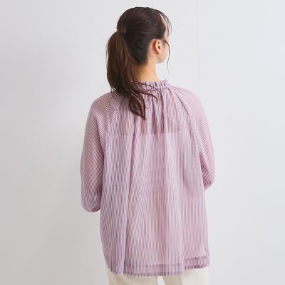 シアーコードストライプギャザーブラウス≪セットアップ対応／手洗い可能≫