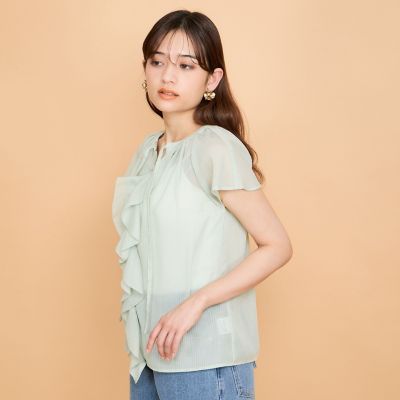 シアーストライプリボンブラウス≪セットアップ対応／手洗い可能≫
