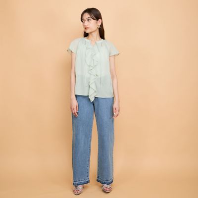 シアーストライプリボンブラウス≪セットアップ対応／手洗い可能≫