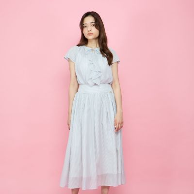 シアーストライプリボンブラウス≪セットアップ対応／手洗い可能≫