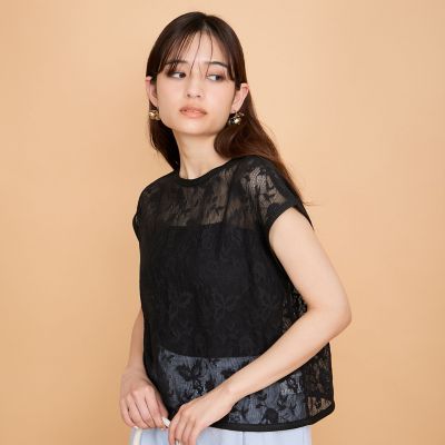 ＜QUEENS COURT（Women）＞ラッセルレースフレンチスリーブトップス≪手洗い可能≫