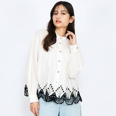 ＜QUEENS COURT（Women）＞スカラップ刺繍レースブラウス≪手洗い可能≫