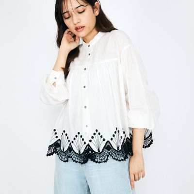 スカラップ刺繍レースブラウス≪手洗い可能≫ | QUEENS COURT (Women