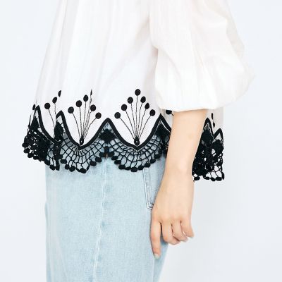 スカラップ刺繍レースブラウス≪手洗い可能≫ | QUEENS COURT