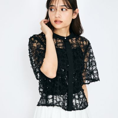 スパンコールチュールブラウス≪手洗い可能≫