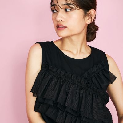 シフォンフリルノースリブラウス≪手洗い可能≫