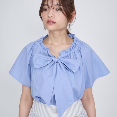 ボウタイリボンフレアスリーブブラウス≪洗濯機で洗える