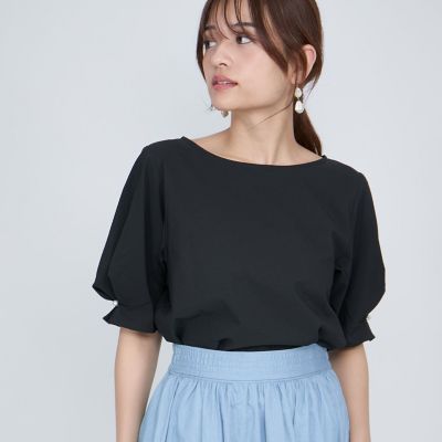 【SALE】QUEENS COURT（Women）/クイーンズコート サッカーパールボタンタックブラウス&#8810;手洗い可能&#8811; 04ブラック トップス【三越伊勢丹/公式】