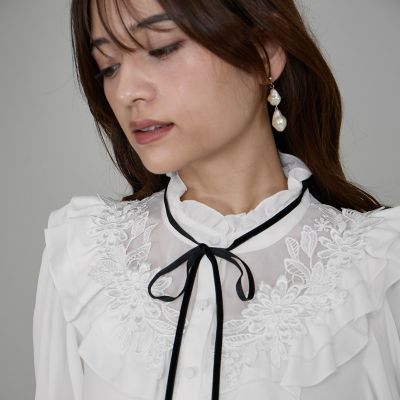 René　ルネ　TISSUE製　シルクブレンド　フラワーフリルリボンブラウス 楽天市場】ルネ rene（シャツ・ブラウス｜トップス