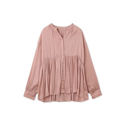 割繊サテンキーネックペプラムブラウス≪手洗い可能≫ | QUEENS COURT