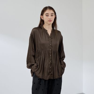 割繊サテンキーネックペプラムブラウス≪手洗い可能≫ | QUEENS COURT