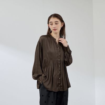 割繊サテンキーネックペプラムブラウス≪手洗い可能≫ | QUEENS COURT