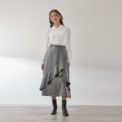 machatt レースカラーブラウス　ブラック ≪通常販売≫front tuck lace blouse（フロントタックレースブラウス