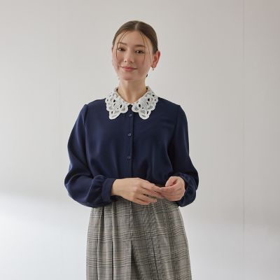 新品 BORDERS at BALCONY グレースショルダーブラウス ネイビー 新品 BORDERS at BALCONY グレースショルダーブラウス ネイビー