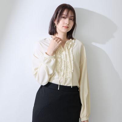 ミニフリル ジョーゼットブラウス ストレッチジョーゼットミニフリルブラウス | QUEENS COURT (Women
