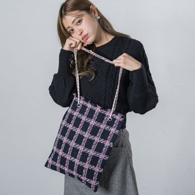＜QUEENS COURT（Women）＞チェックツイードトートバッグ