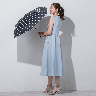 【晴雨兼用】ドット折りたたみ傘ブラック（ＵＶ９９．８％カット）